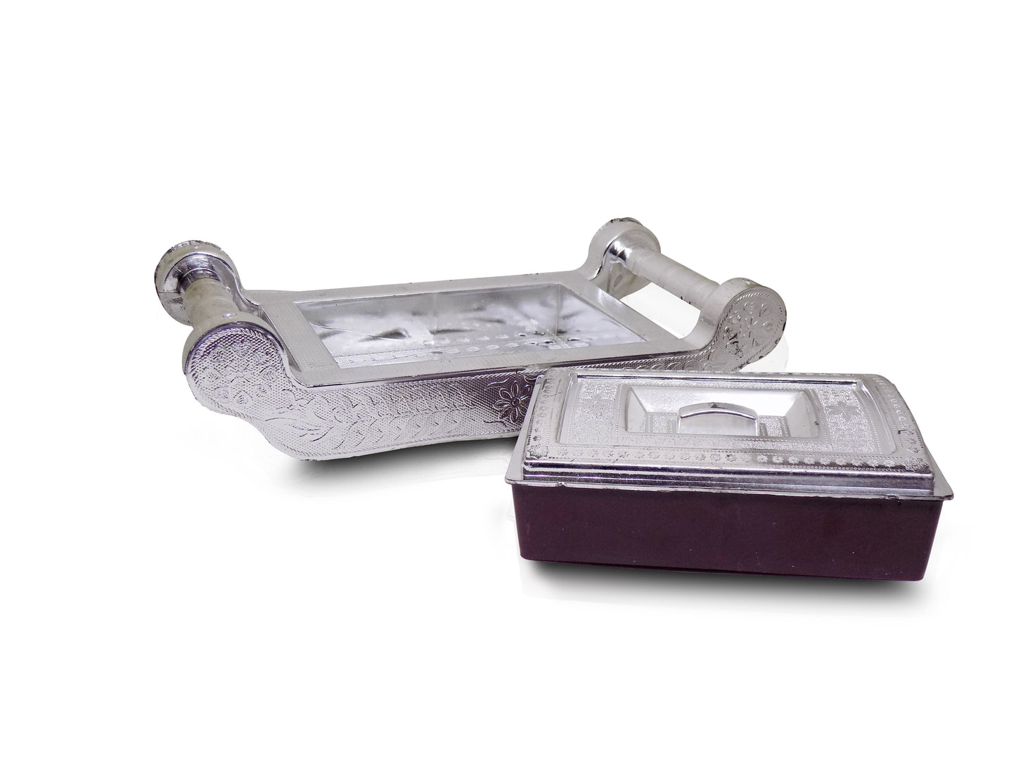 Multipurpose 4-Section Royal Design Silver Storage Box – Elegant Gift Box for All Occasions