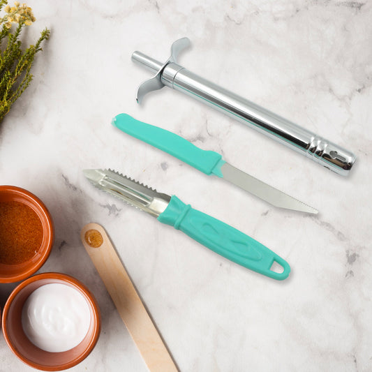 3-in-1 Kitchen Combo – Lighter, Stainless Steel Knife & Peeler Set