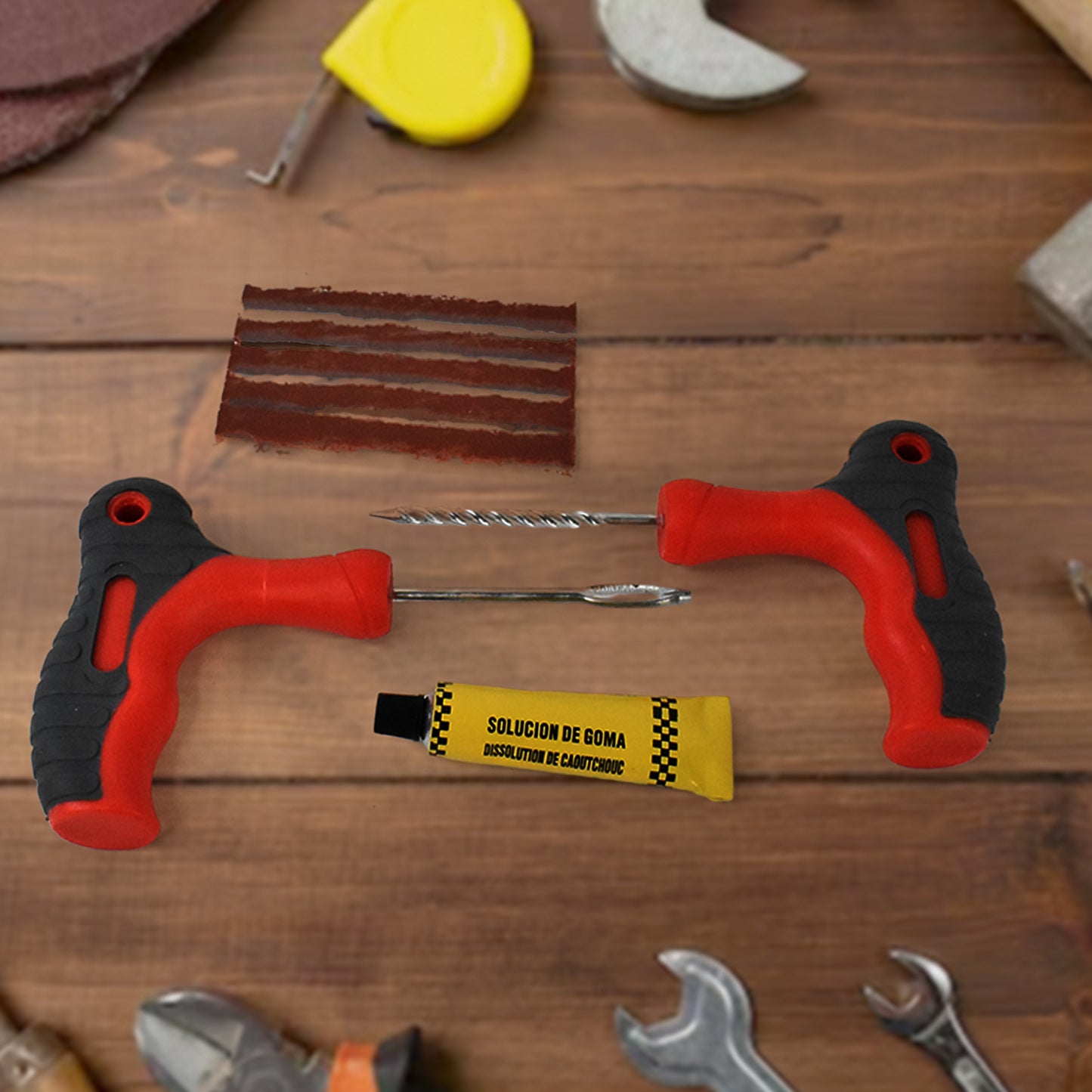 4-in-1 Universal Tubeless Tyre Puncture Repair Kit – Quick Flat Fix Tool Set for Cars & Bikes 🛞🔧🚗
