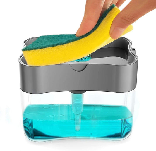2-in-1 Liquid Soap Dispenser with Sponge Holder – Easy One-Hand Use for Kitchen & Bathroom