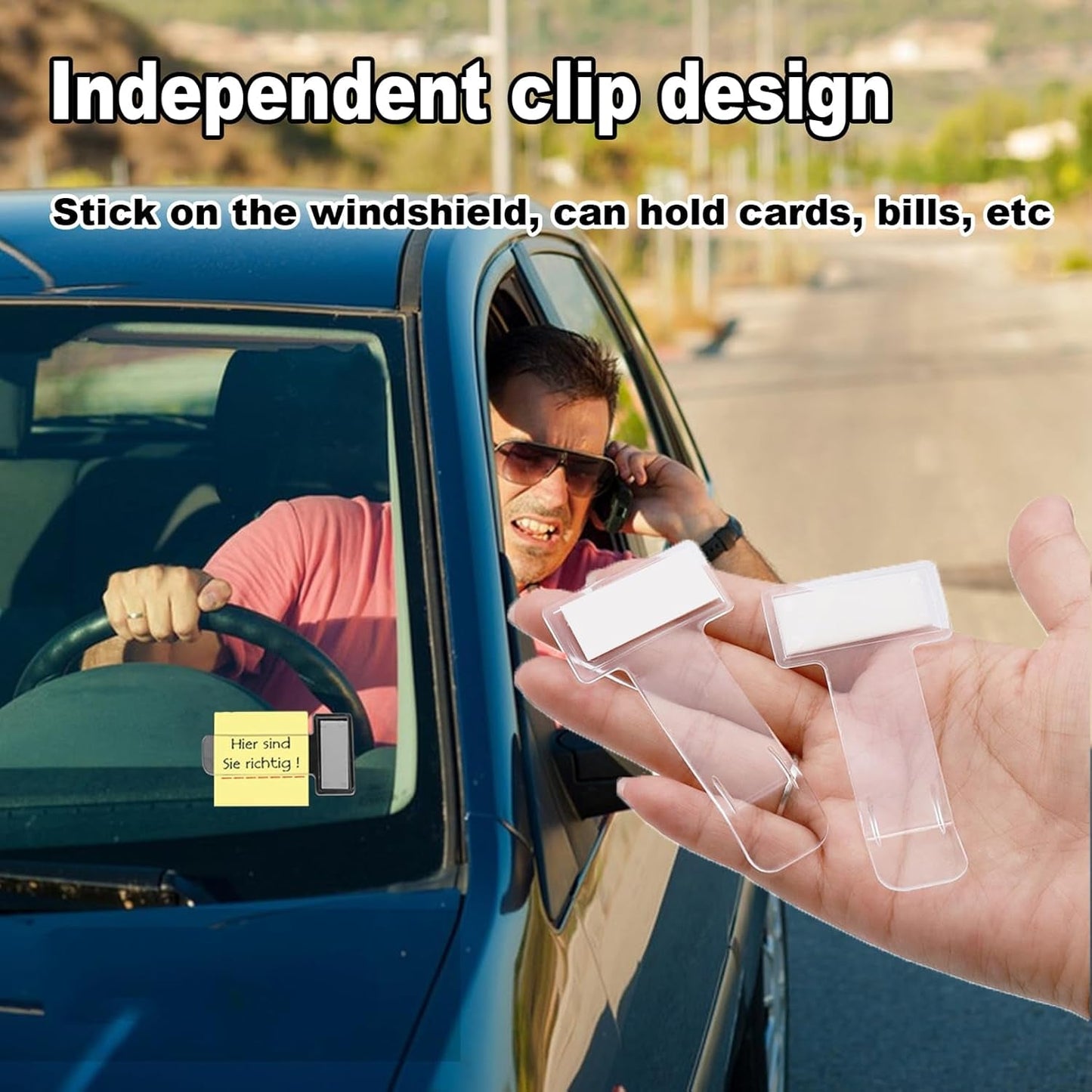 Windscreen Cardholder & FASTag Stand – Transparent Ticket Holder (2 Pc Set)