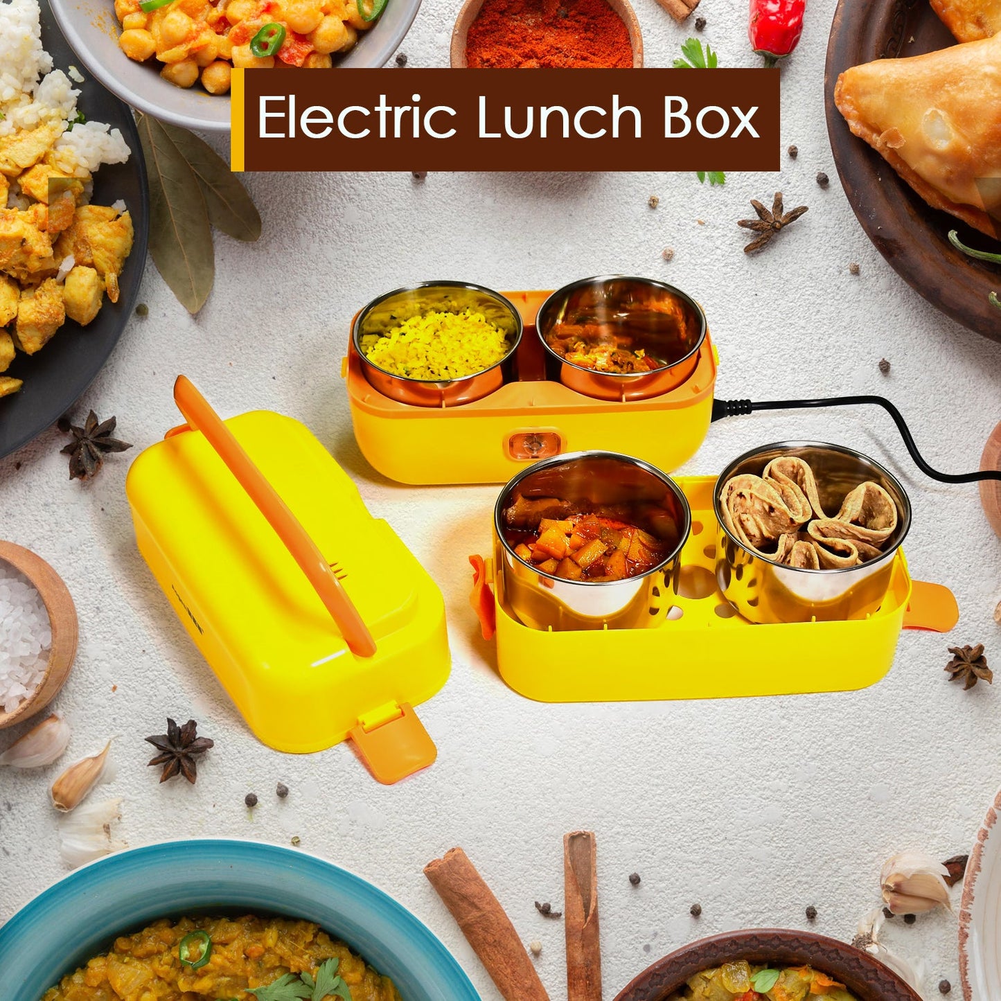 2 - Layer Electric Lunch Box – Portable Food Warmer with 4 Stainless Steel Containers - Chestore