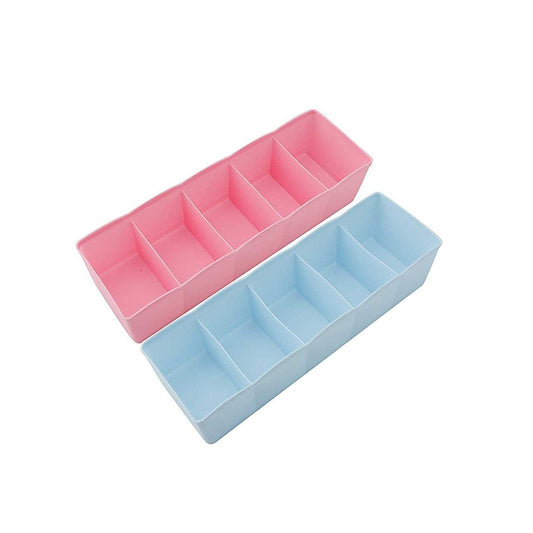 5-Compartment Storage Box for Socks, Handkerchiefs & Underwear – Pack of 2 | Closet Organizer