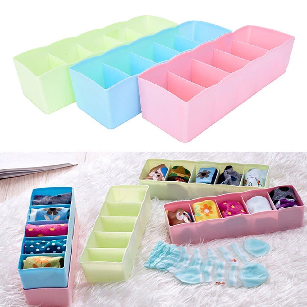 5-Compartment Storage Box for Socks, Handkerchiefs & Underwear – Pack of 2 | Closet Organizer