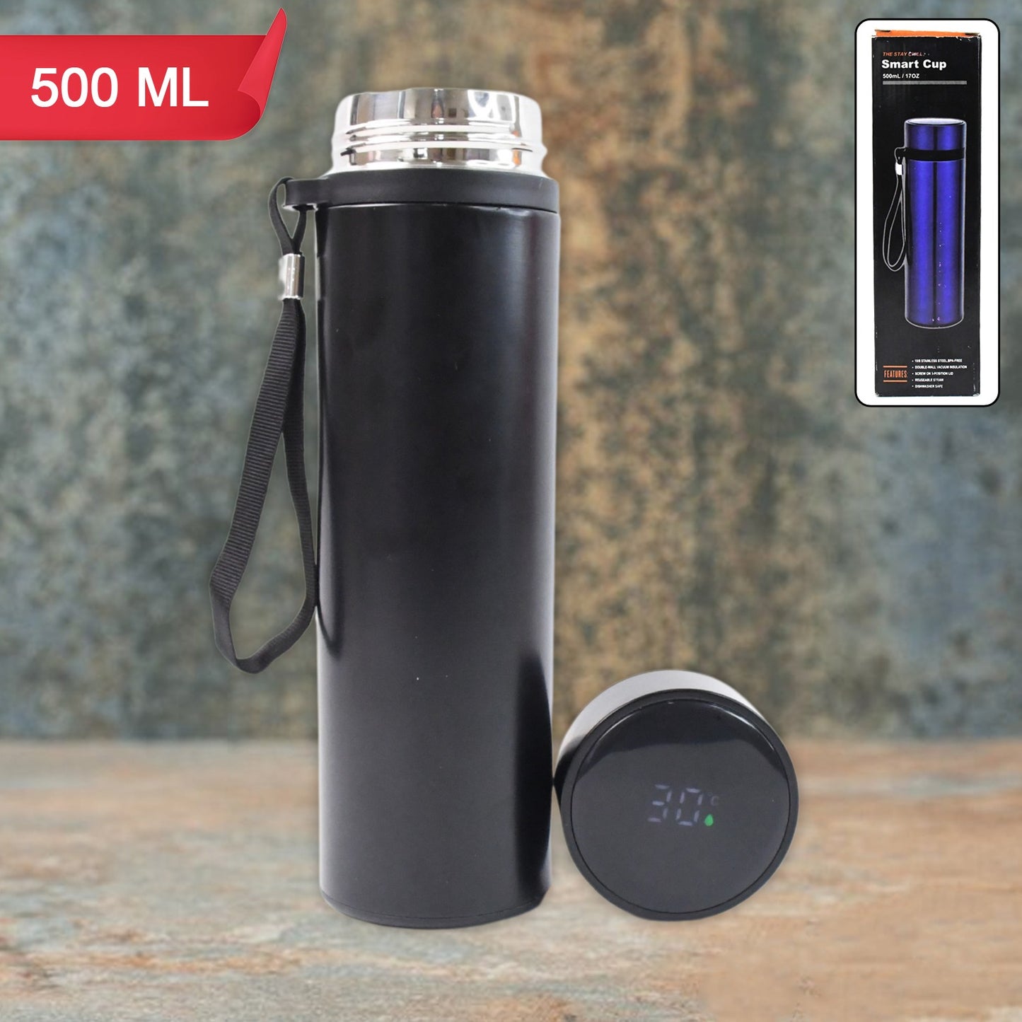 500ml Smart Temperature Display Stainless Steel Water Bottle – Double Wall Insulated