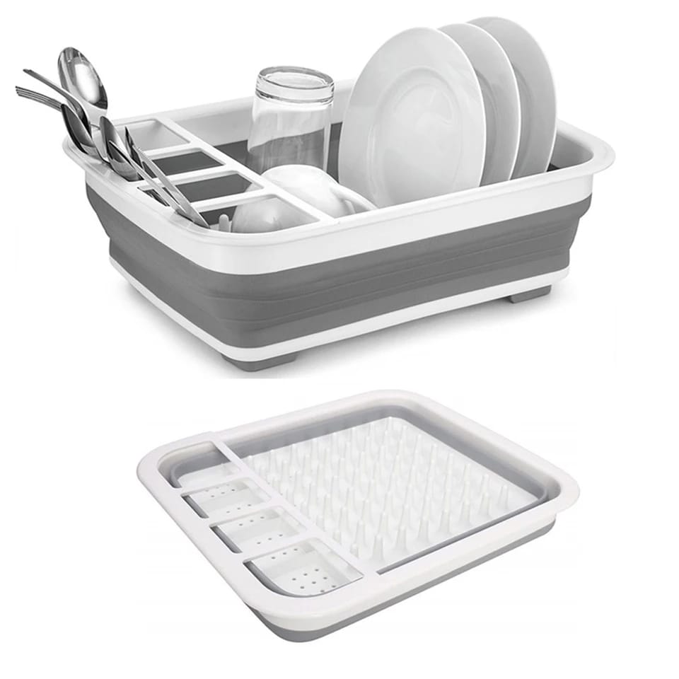 Collapsible Folding Silicone Dish Drying Drainer Rack | Spoon, Fork & Knife Storage Holder