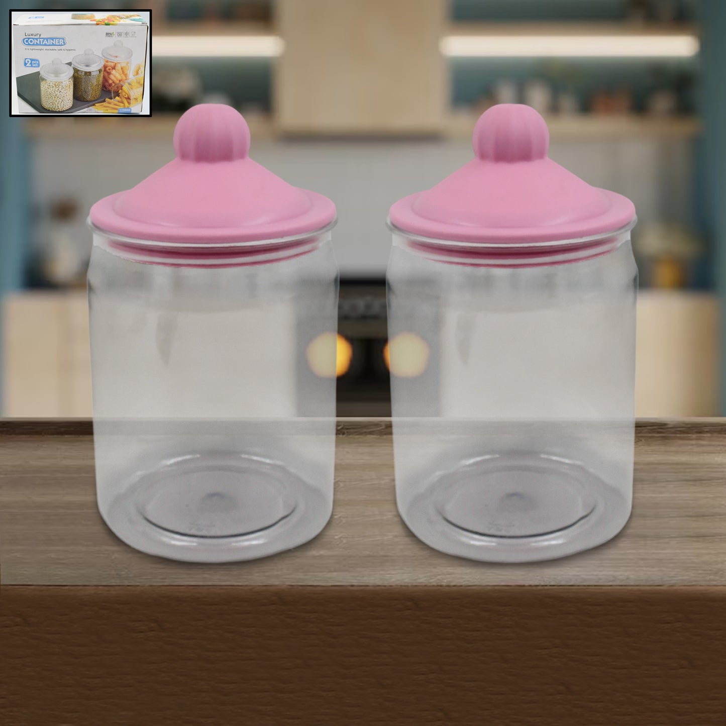 Transparent Kitchen Plastic Container Jar Set – 2 Pcs (1100ml) | Airtight & Durable