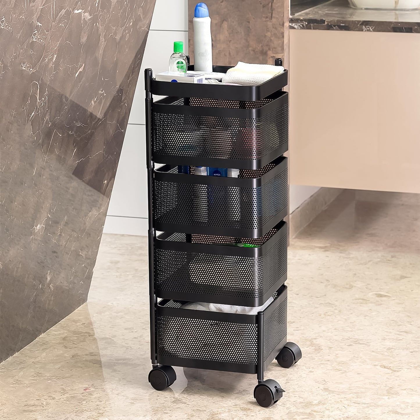 4-Layer Metal Kitchen Trolley with Wheels – Sturdy, Spacious & Multi-Purpose 🚛✨