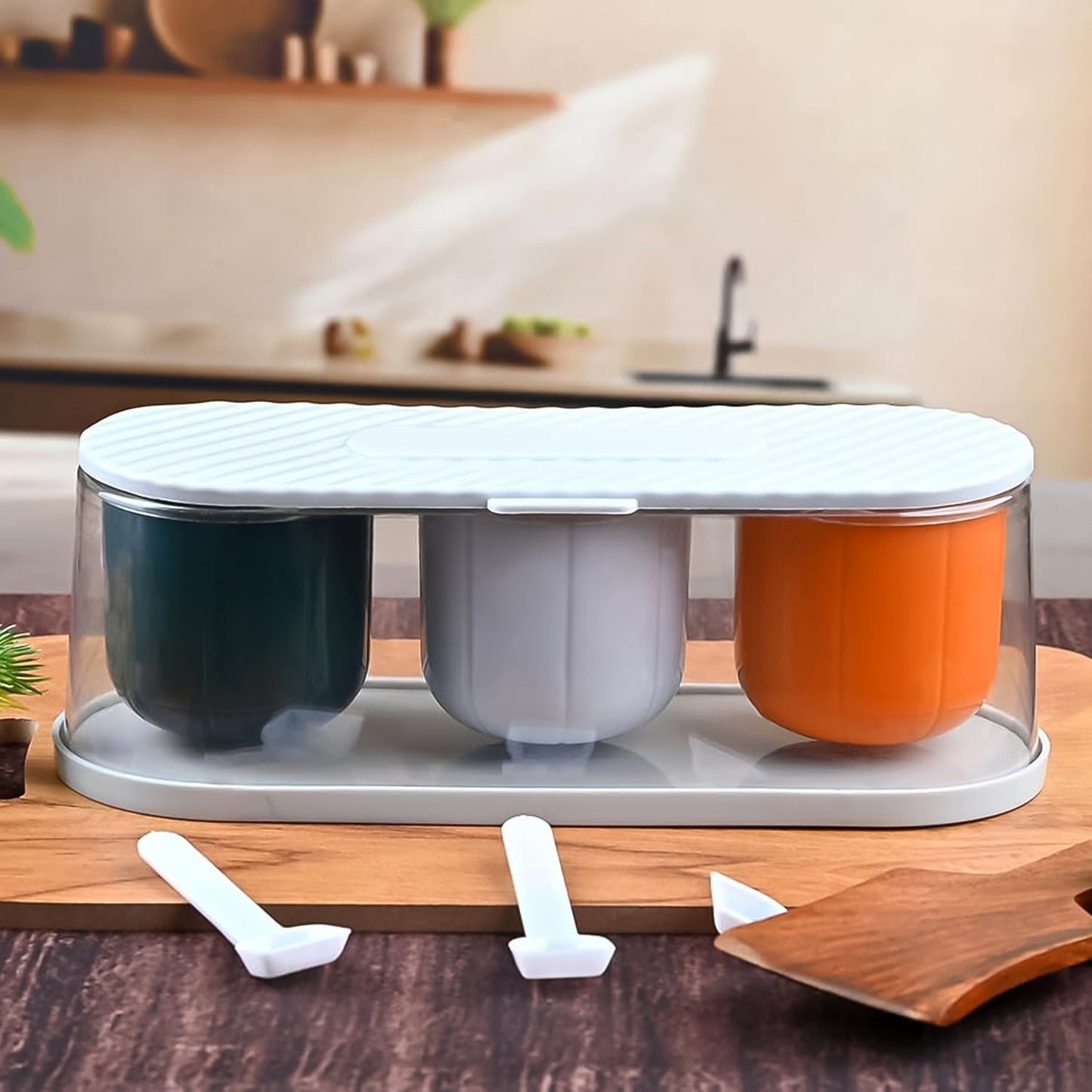 3 - Grid Spice & Masala Box Kit with Spoon – Multicolor - Chestore