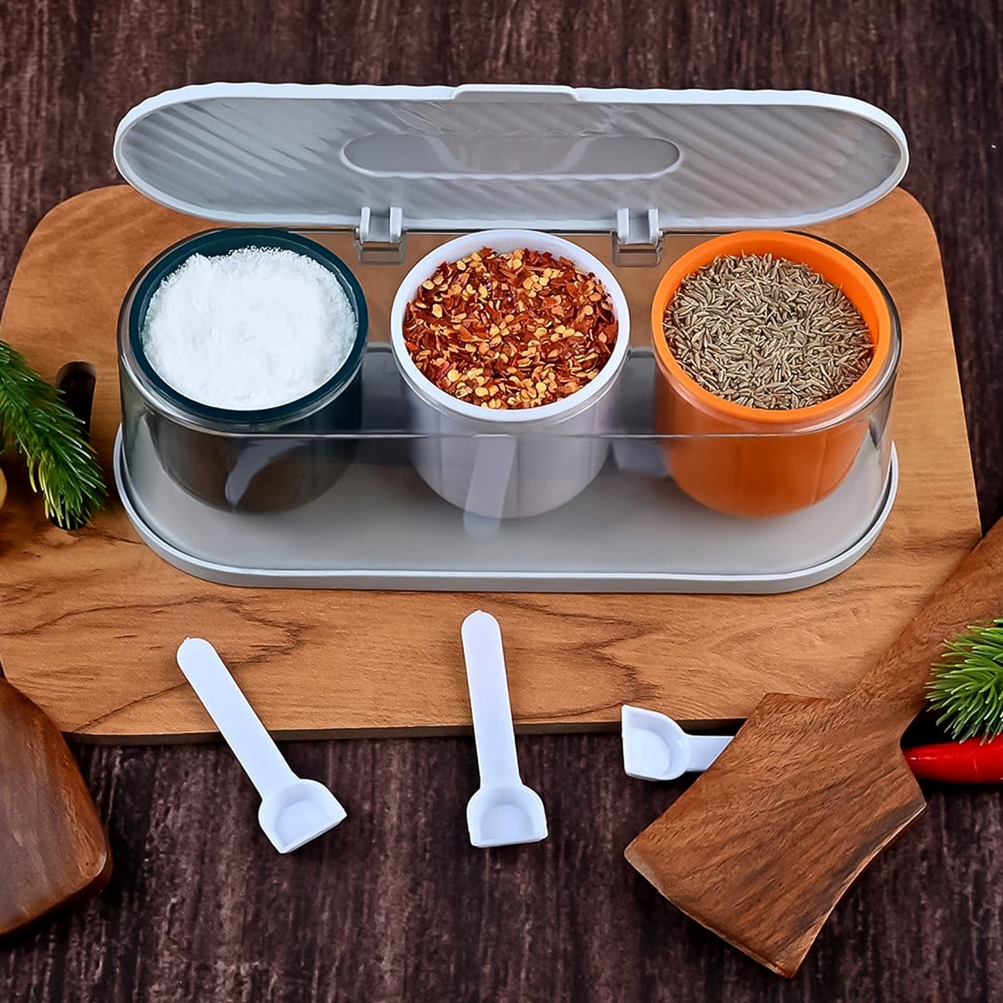 3 - Grid Spice & Masala Box Kit with Spoon – Multicolor - Chestore