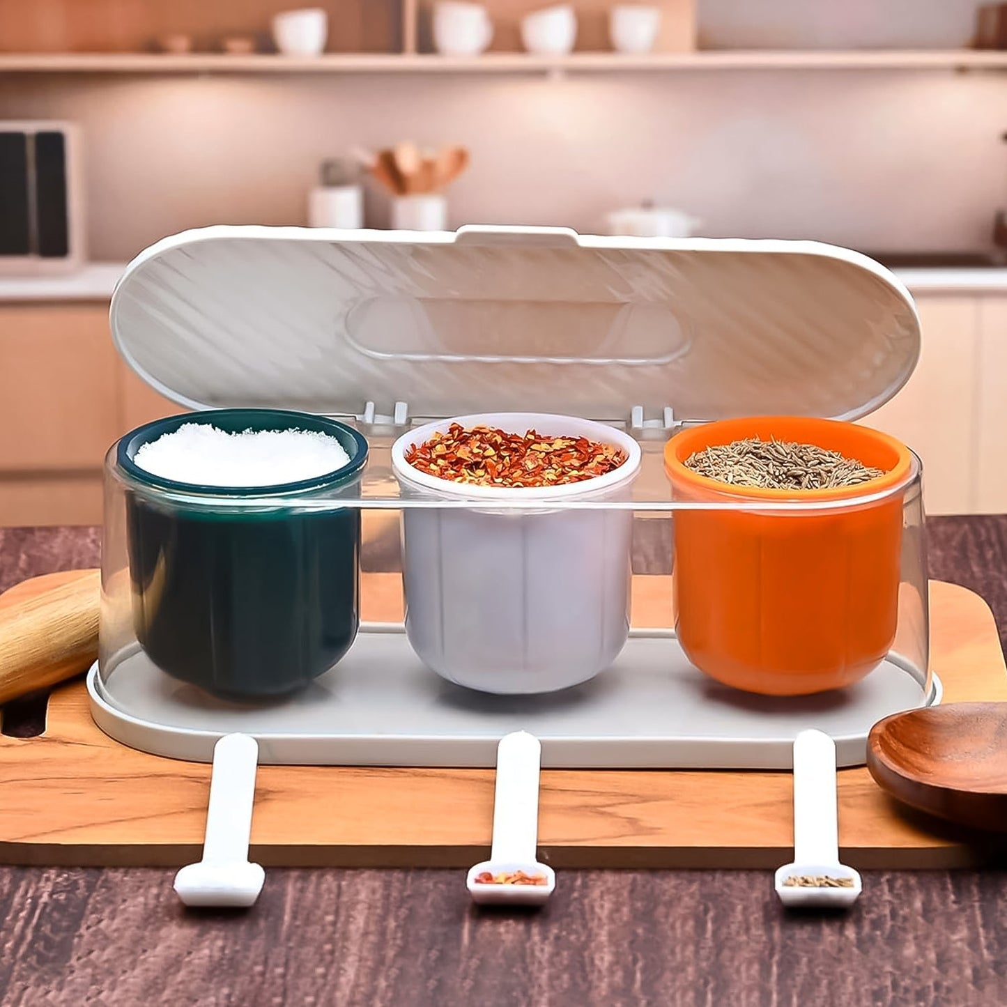 3 - Grid Spice & Masala Box Kit with Spoon – Multicolor - Chestore