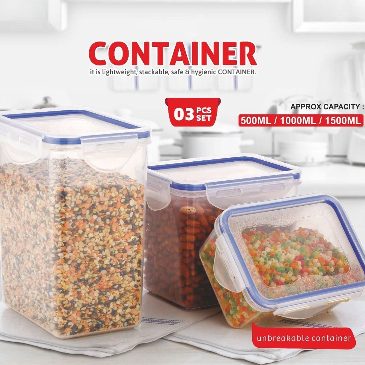 3 - Piece Airtight Food Storage Container Set – Leakproof & Transparent - Chestore