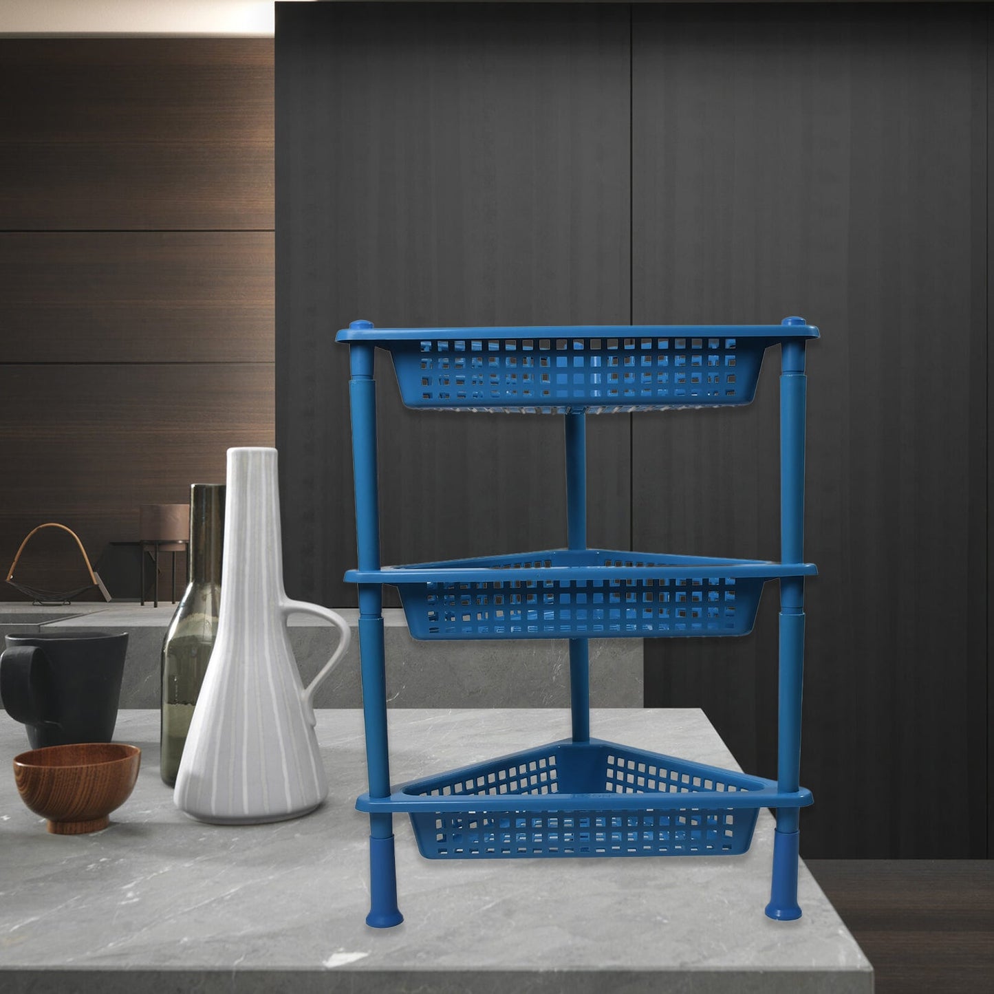 3 - Tier Triangle Storage Rack – Plastic Shelf for Home & Office - Chestore