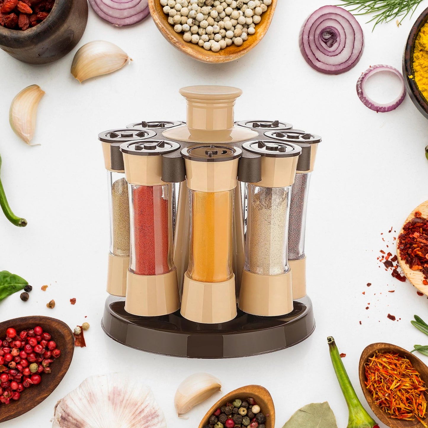 360° Revolving Spice Rack with 8 Spice Jars – Stylish Kitchen Organizer