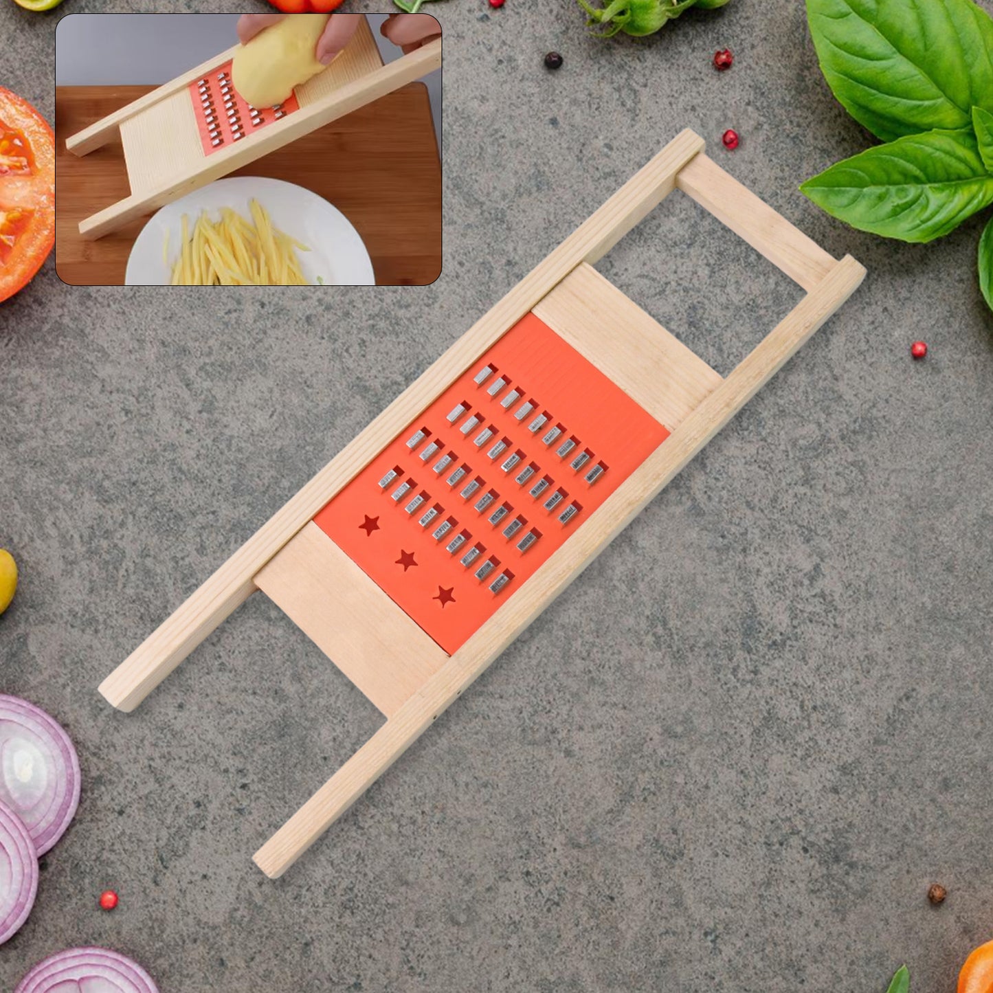 Wooden Cucumber & Vegetable Slicer – Handheld Shredder & Grater for Salads