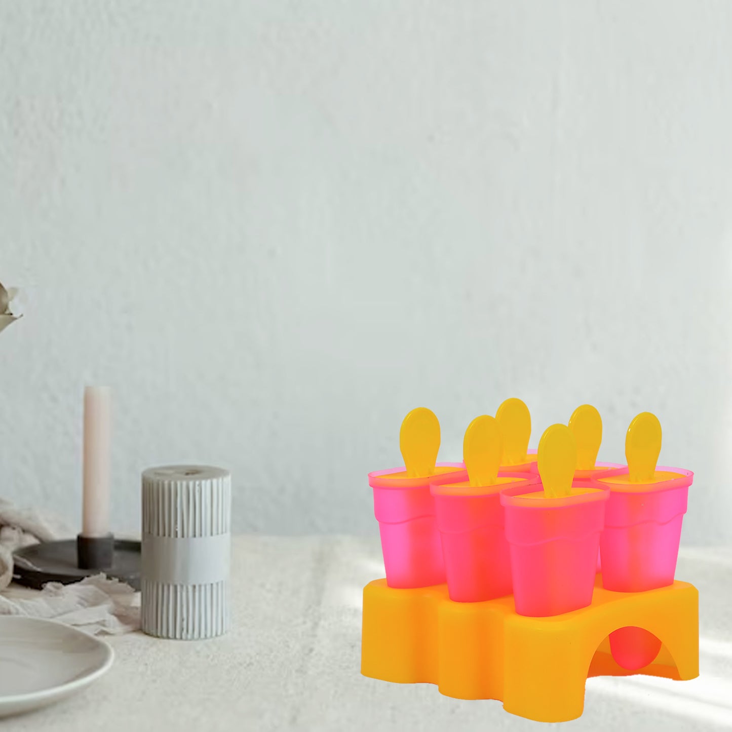 Kulfi Maker Moulds Set (6 Pcs) – Plastic Homemade Ice Cream Moulds for Freezer Use