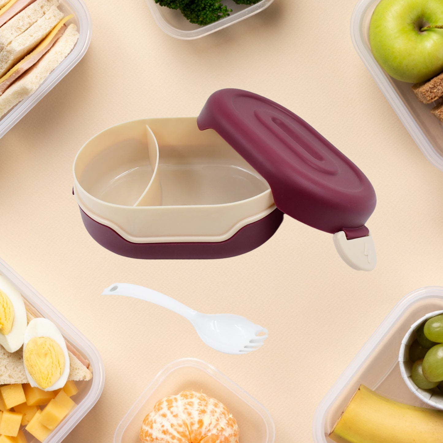 Airtight Food-Grade Tiffin Box – 2-Compartment Lunch Box with 2-in-1 Spoon