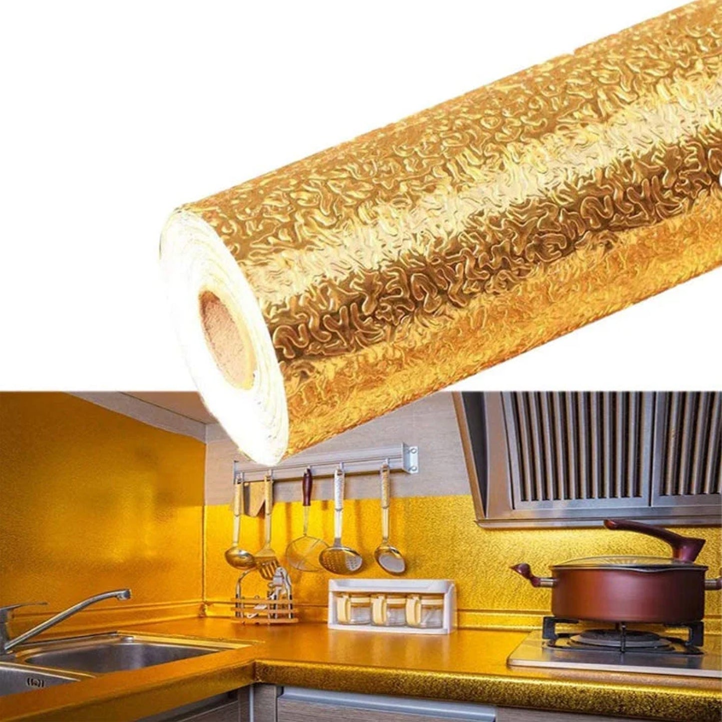 Oil-Proof Waterproof Sticker | Self-Adhesive Aluminum Foil Wallpaper (60 cm x 2 m)