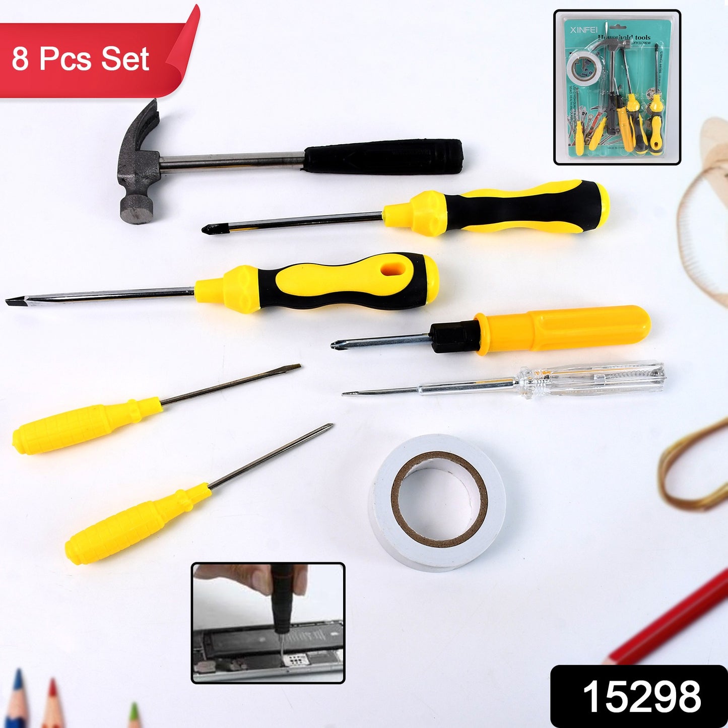 8-in-1 Multi-Purpose Hand Tool Kit – Hammer, Screwdriver, Tape & More 🧰🔨🔧