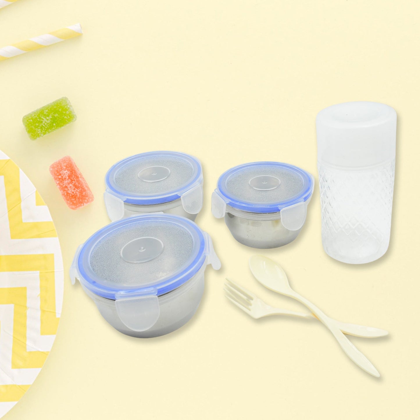6 - in - 1 Tiffin Lunch Box Set – Leak - Proof, Microwave Safe, with Bag & Bottle - Chestore