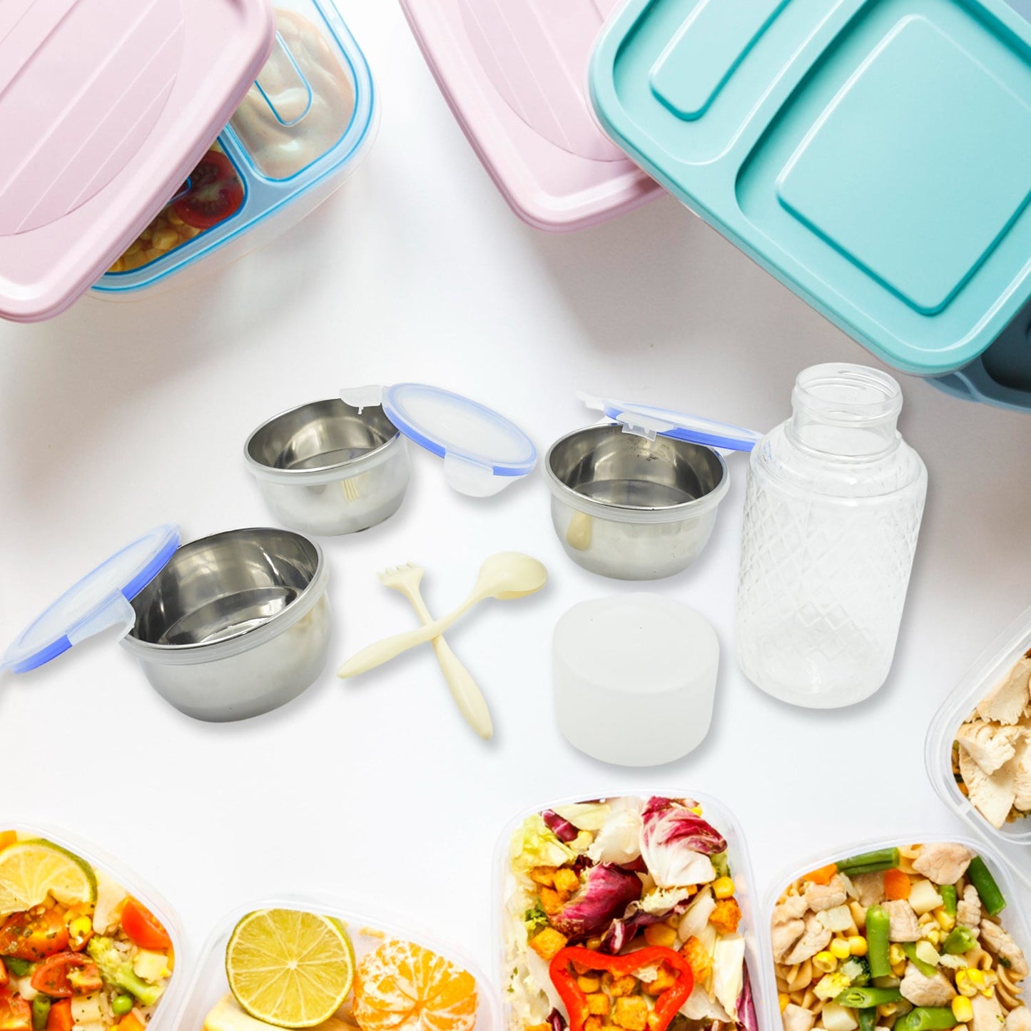 6 - in - 1 Tiffin Lunch Box Set – Leak - Proof, Microwave Safe, with Bag & Bottle - Chestore
