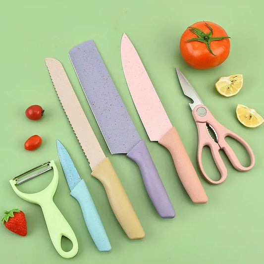 6 - Piece Colorful Kitchen Knife Set – Non - Stick Stainless Steel Blades - Chestore