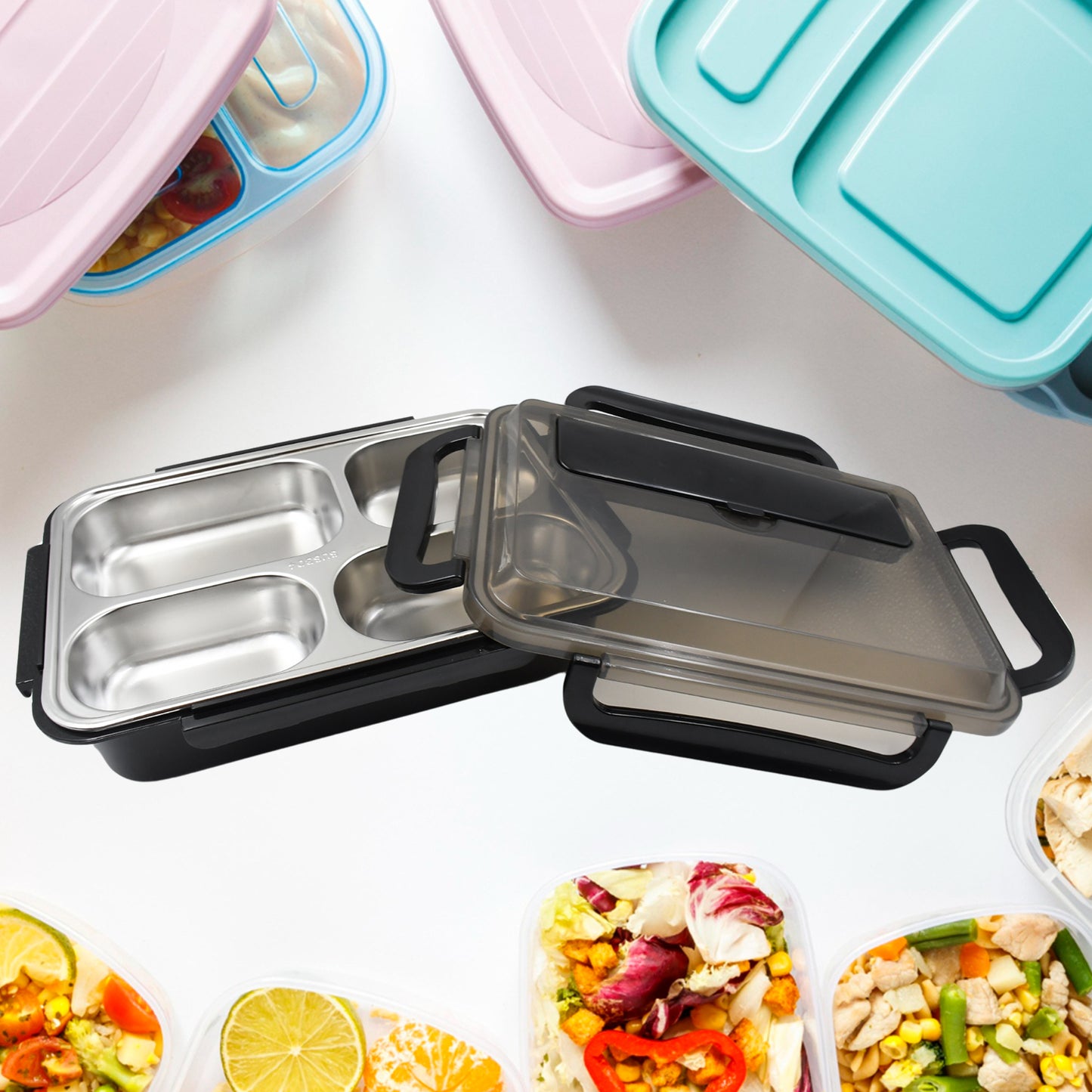 4-Compartment Insulated Stainless Steel Lunch Box | Tiffin Box for School, Office, Kids & Adults