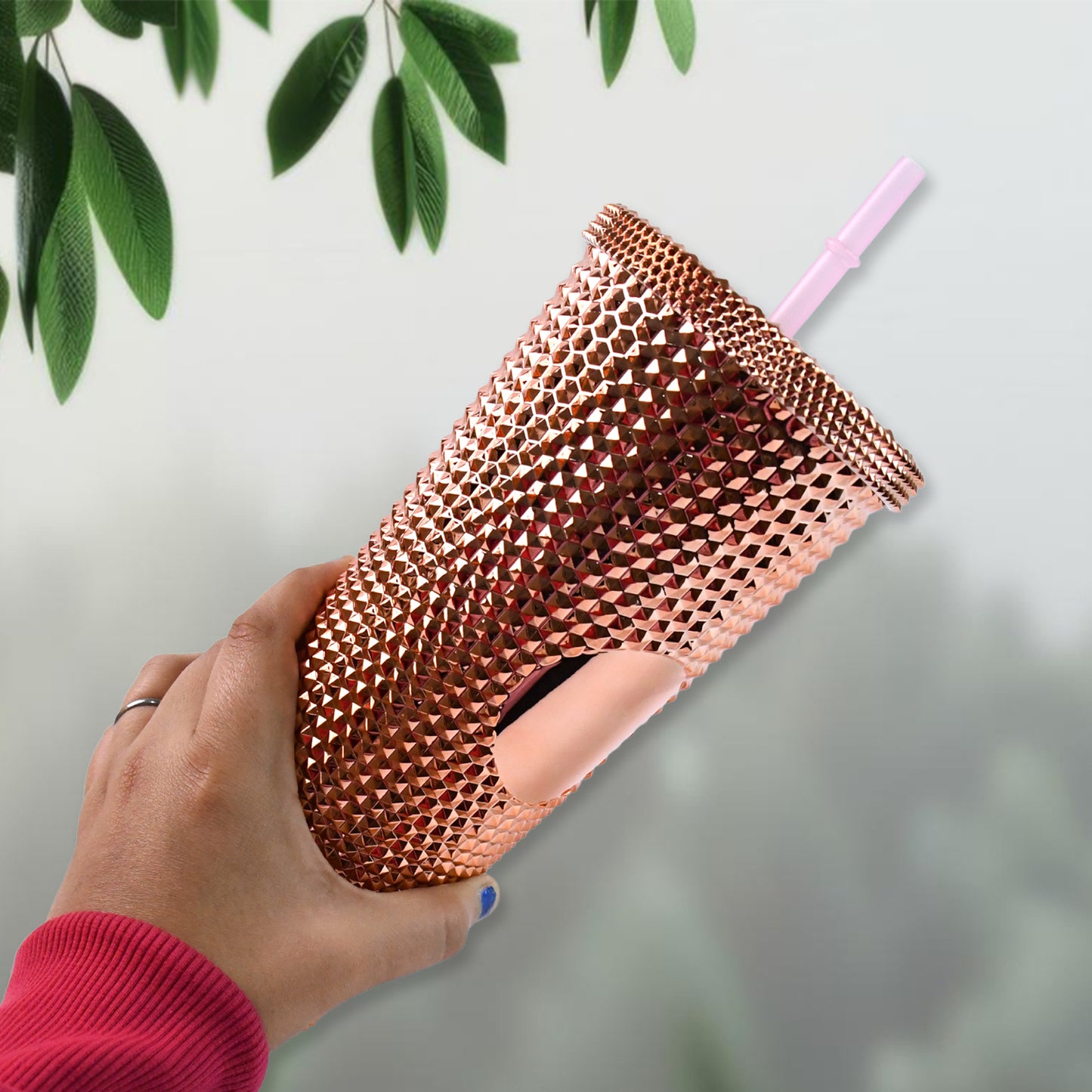 Studded Tumbler Cup with Straw – Double-Walled Cold Cup for Iced Coffee ☕❄️
