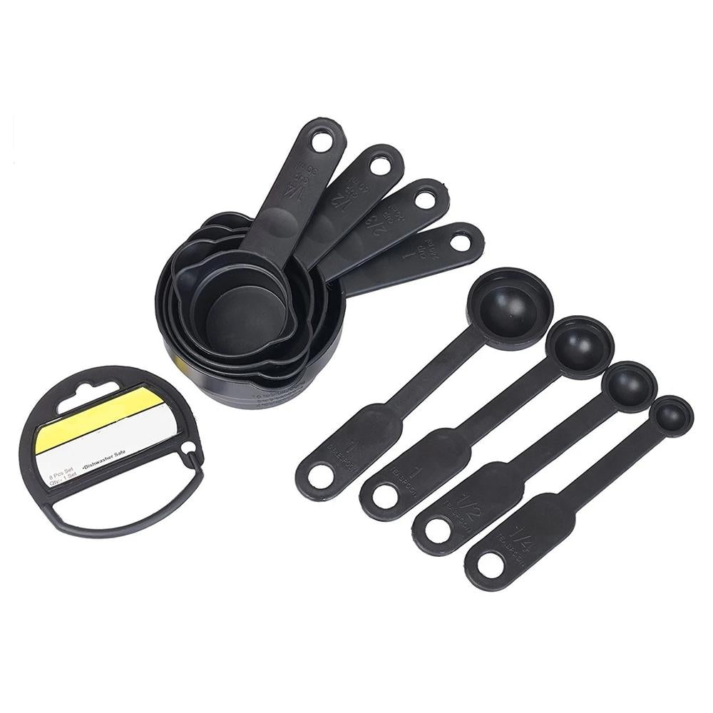 8 - Piece Black Plastic Measuring Cups & Spoons Set - Chestore