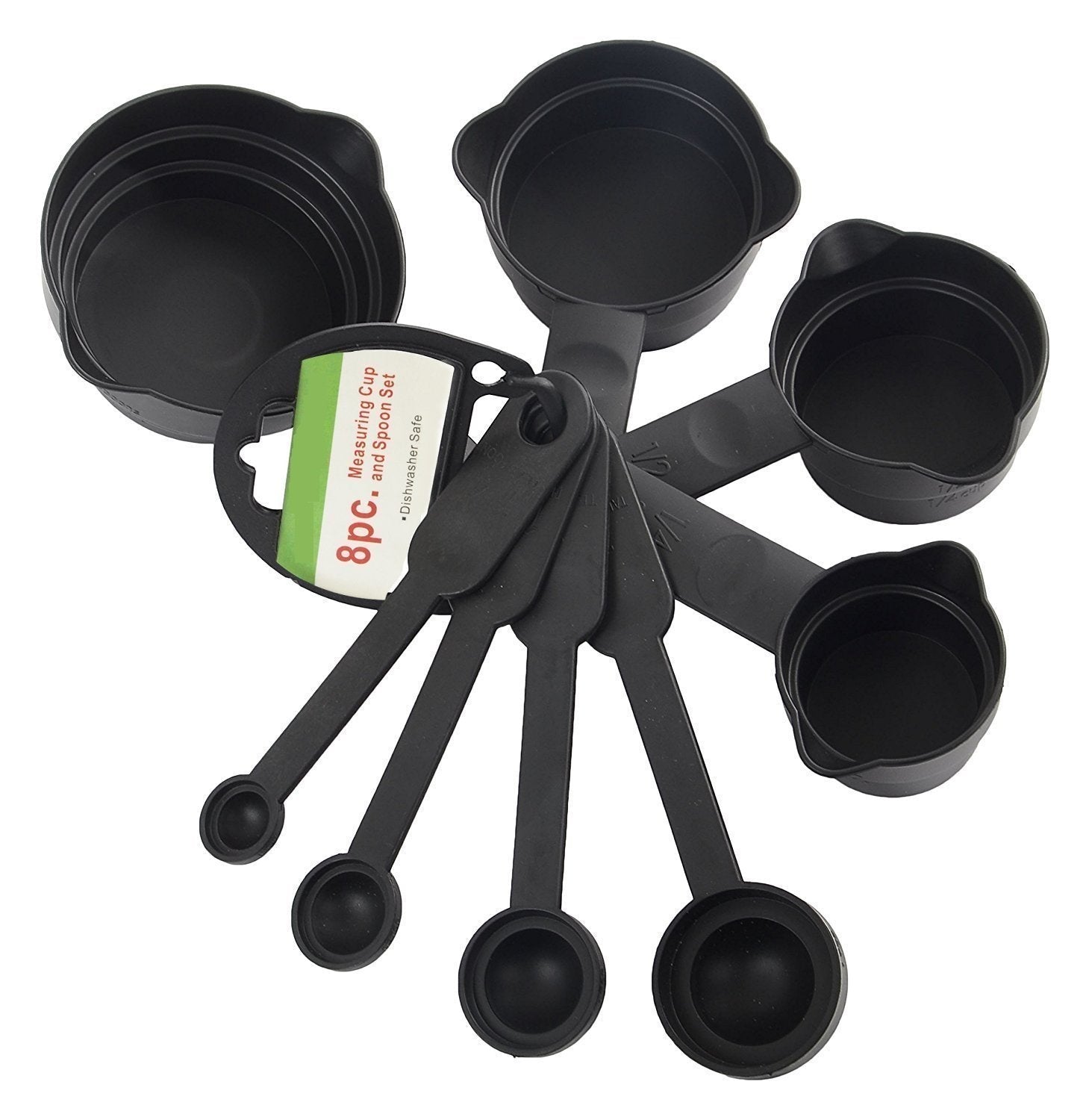 8 - Piece Black Plastic Measuring Cups & Spoons Set - Chestore