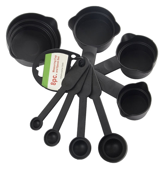 8 - Piece Black Plastic Measuring Cups & Spoons Set - Chestore