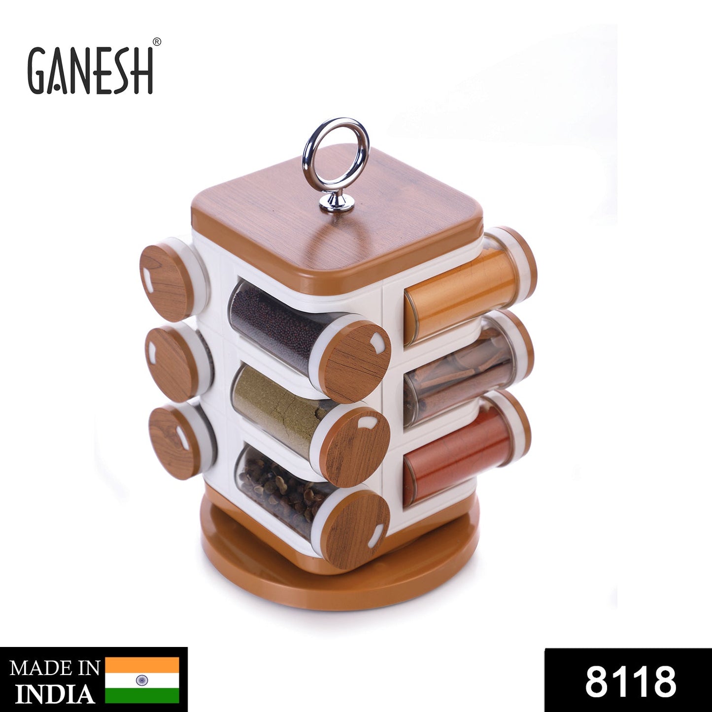 8118 Ganesh 12 - jar Revolving Spice Rack Masala Box - Chestore