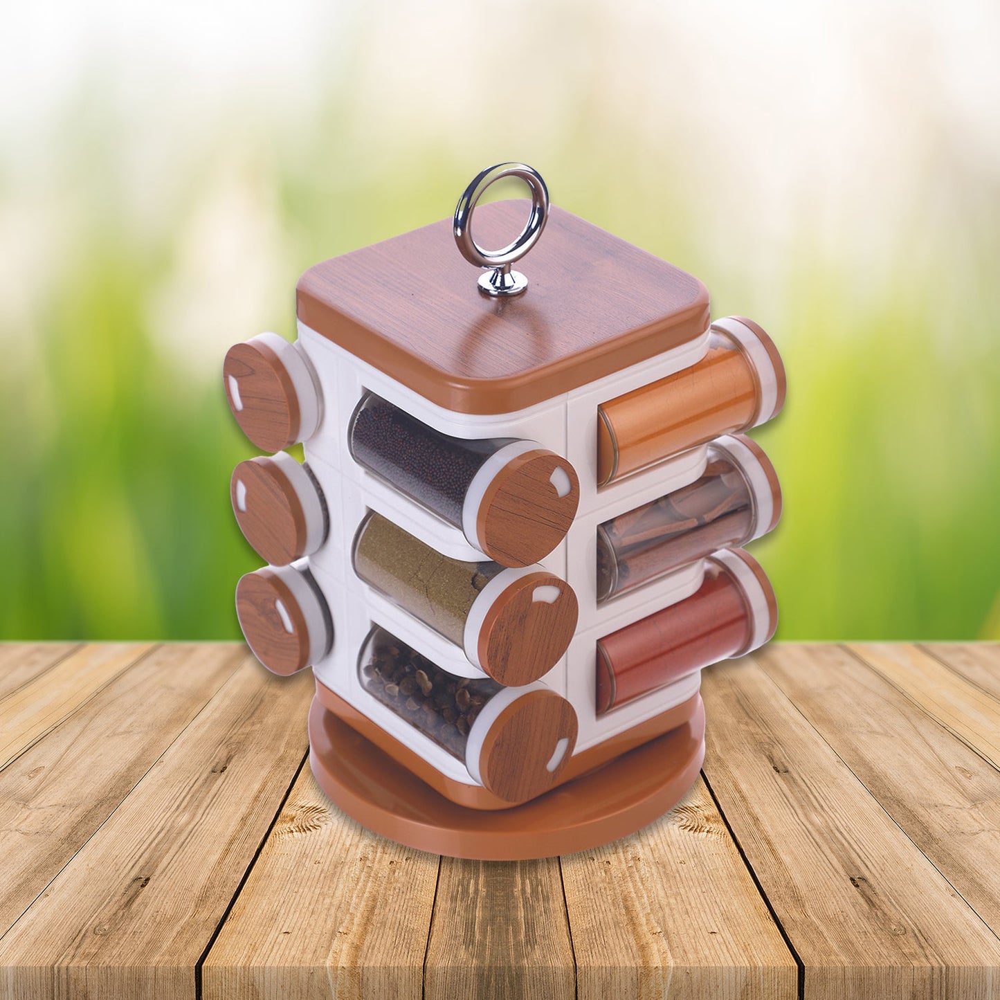 8118 Ganesh 12 - jar Revolving Spice Rack Masala Box - Chestore