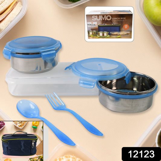 🍱 Sumo Lunch Box with Lunch Bag – 2 Pc Plastic Lunch Box + Spoon & Fork Set