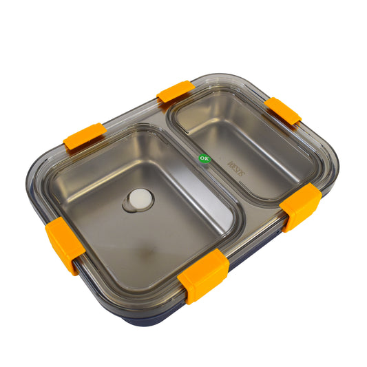 Stainless Steel 2-Section Lunch Box with Spoon – Leak-Proof, Durable Design