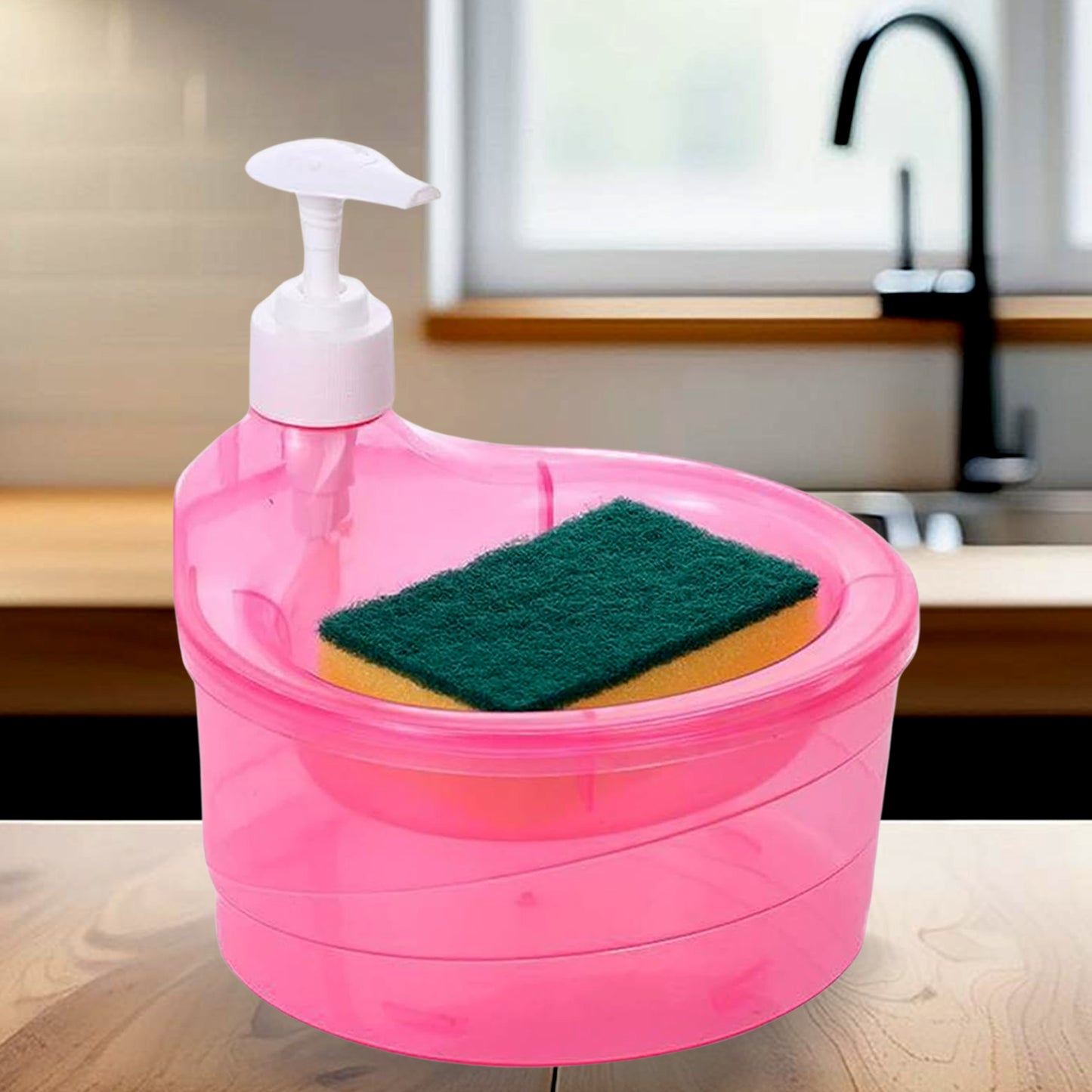 Double-Layer Liquid Soap Dispenser with Sponge – 2-in-1 Soap Pump for Kitchen & Bathroom
