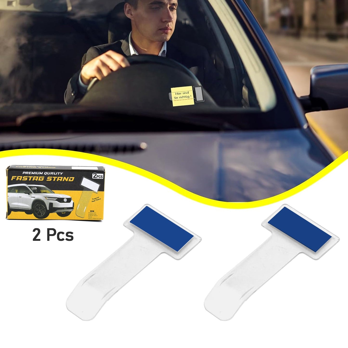 Windscreen Cardholder & FASTag Stand – Transparent Ticket Holder (2 Pc Set)
