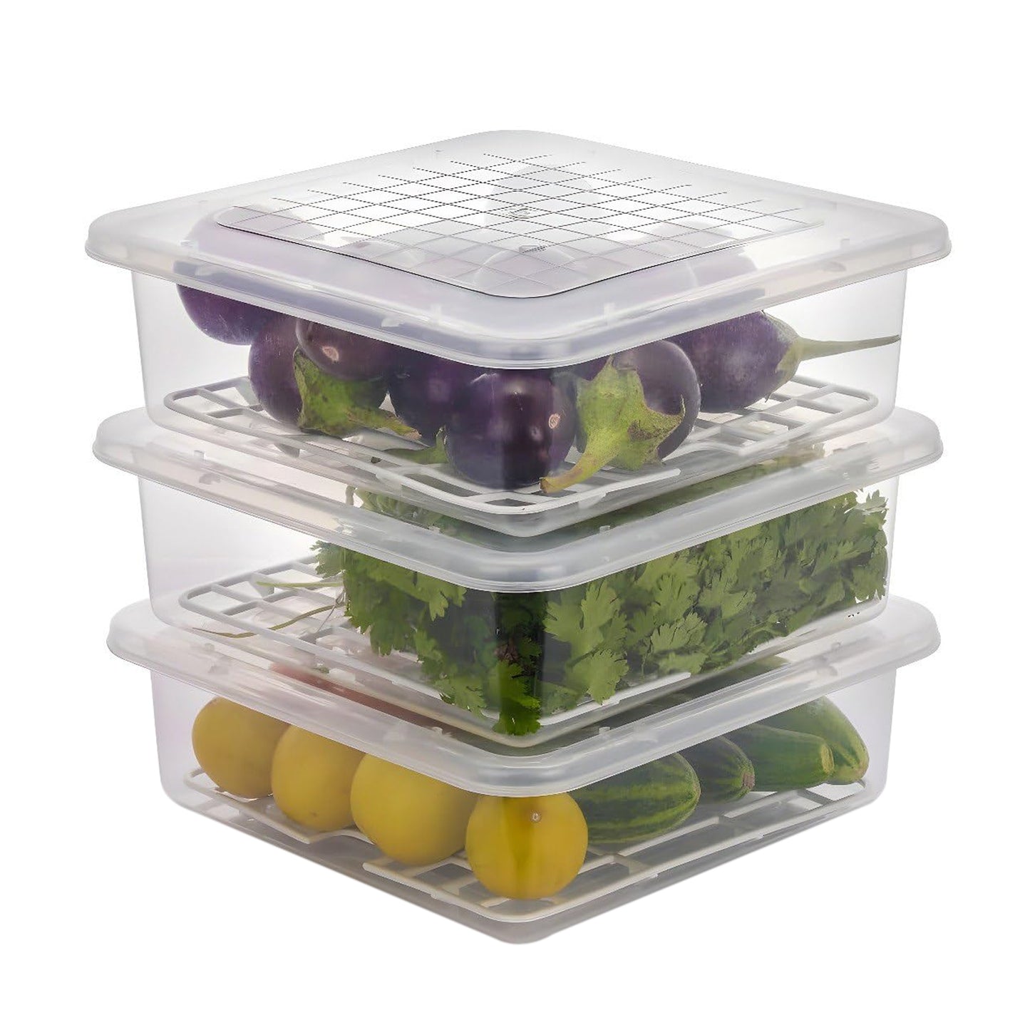 3-Piece Food Storage Containers with Drain Tray & Lid – Fresh & Organized 🍱✨