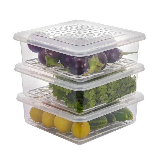 3-Piece Food Storage Containers with Drain Tray & Lid – Fresh & Organized 🍱✨