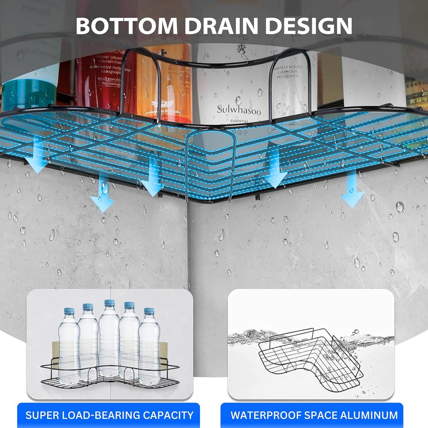 Metal Shower Shelf – 2-Piece Shower Shelf Without Drilling