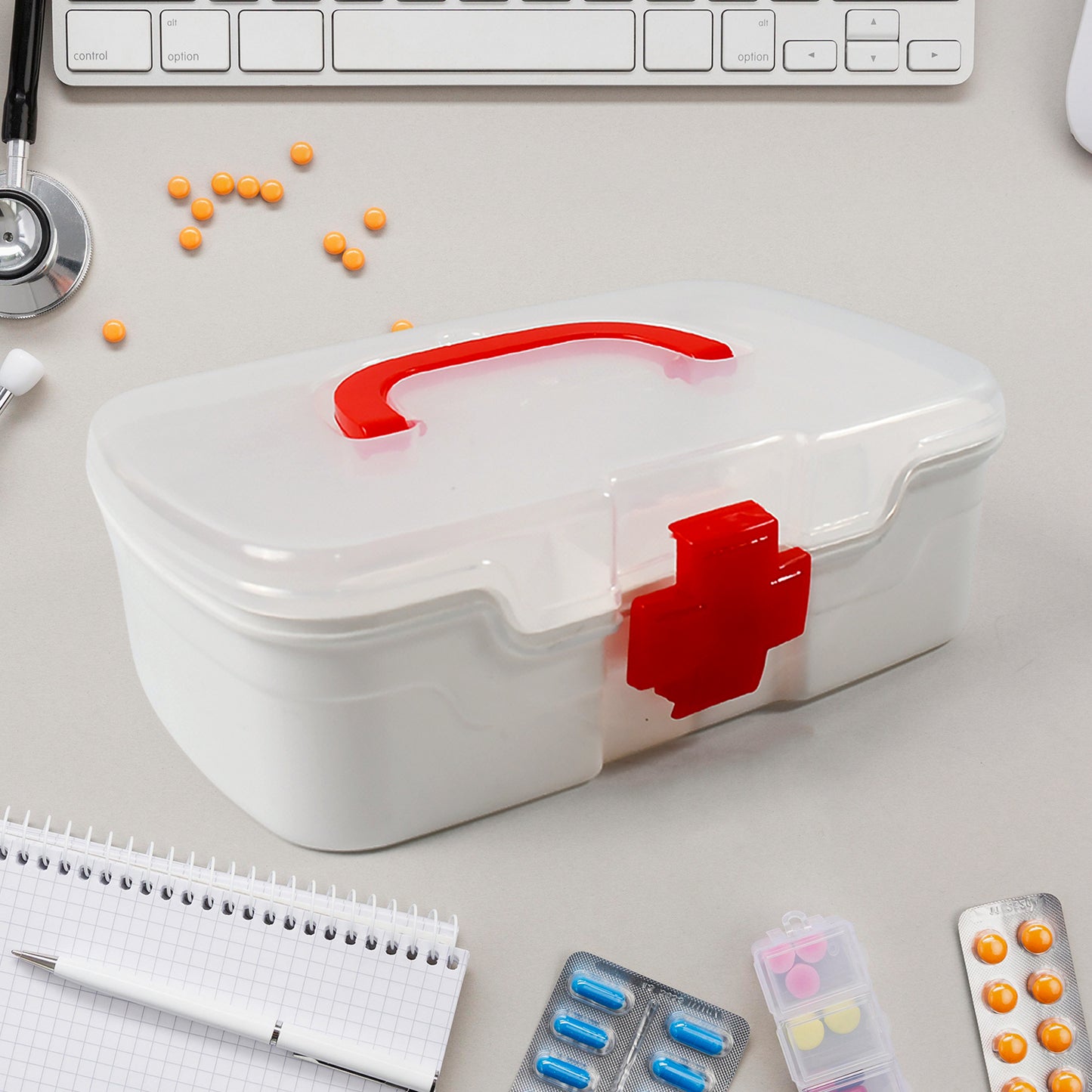 3-Compartment Medical Storage Box – First Aid Organizer with Handle & Detachable Tray