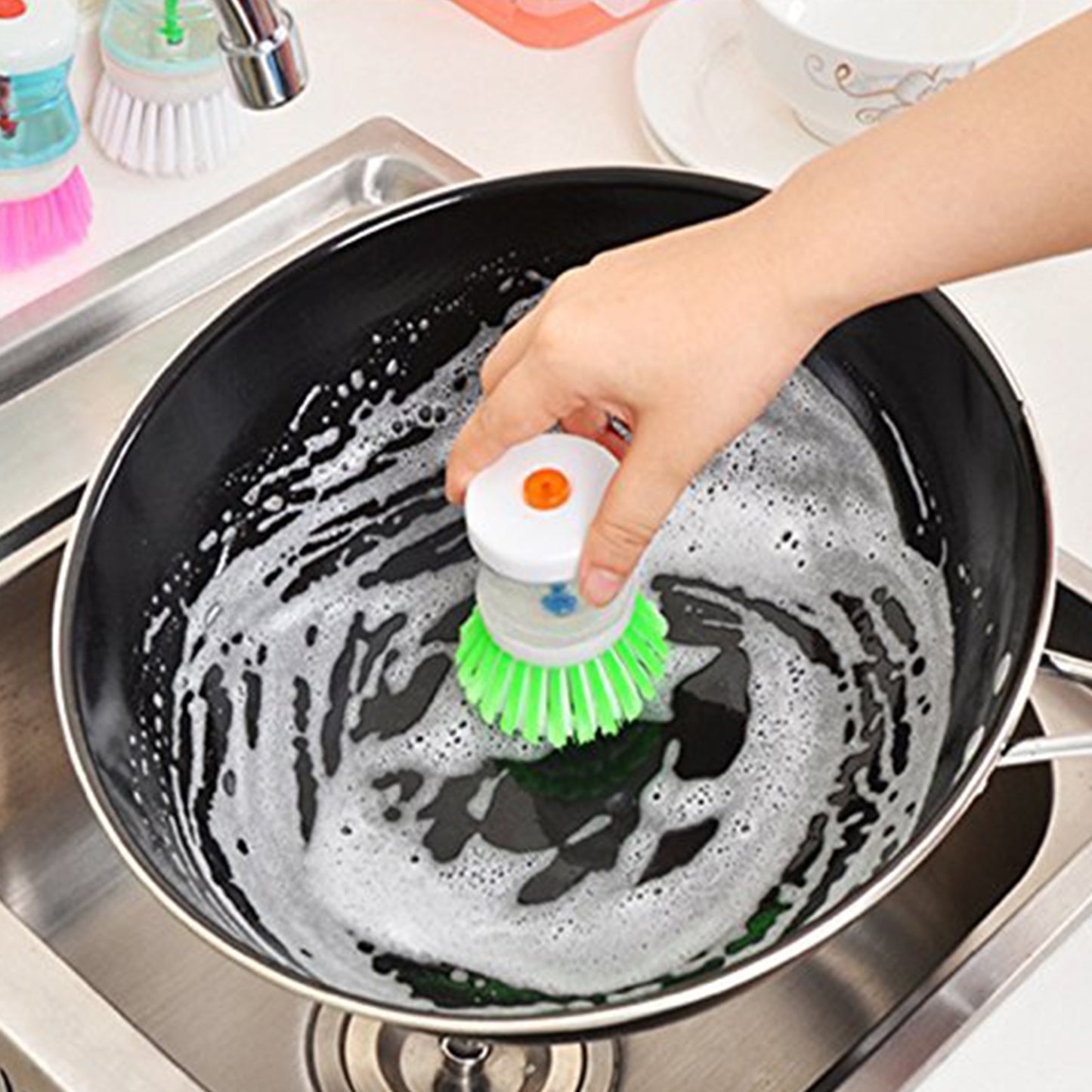Cleaning Brush with Liquid Soap Dispenser - Easy & Efficient Scrubbing Tool