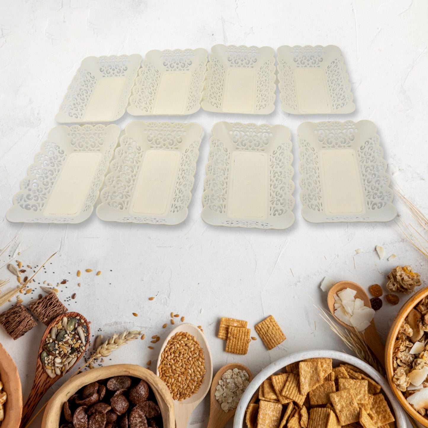 Rectangle Plastic Dinner Plates | 8-Pc Set for Snacks, Breakfast, & Serving Trays
