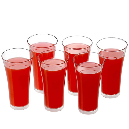 Stylish Transparent Juice Glasses Set | 300ml Plastic Glasses (6 Pcs)