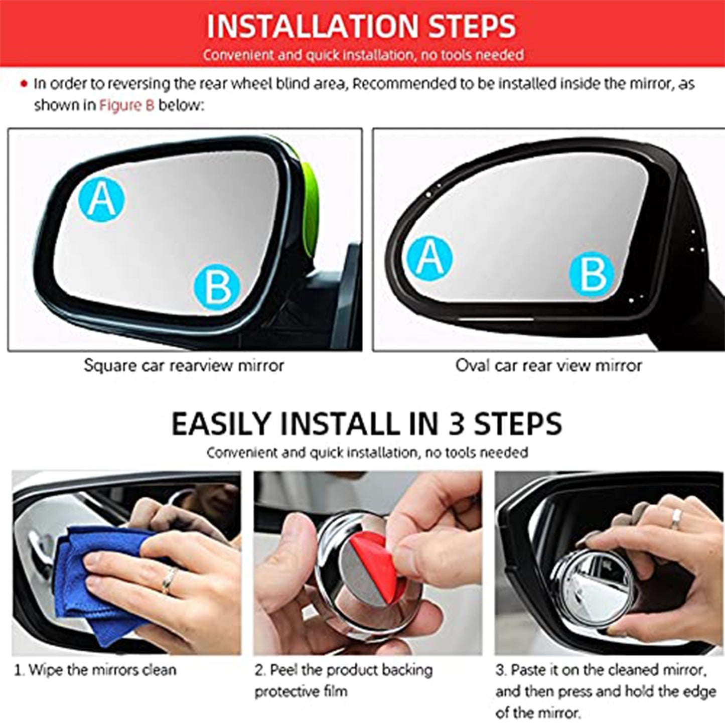 360° Blind Spot Mirror – Adjustable Wide-Angle Rearview Mirror (Pack of 2)