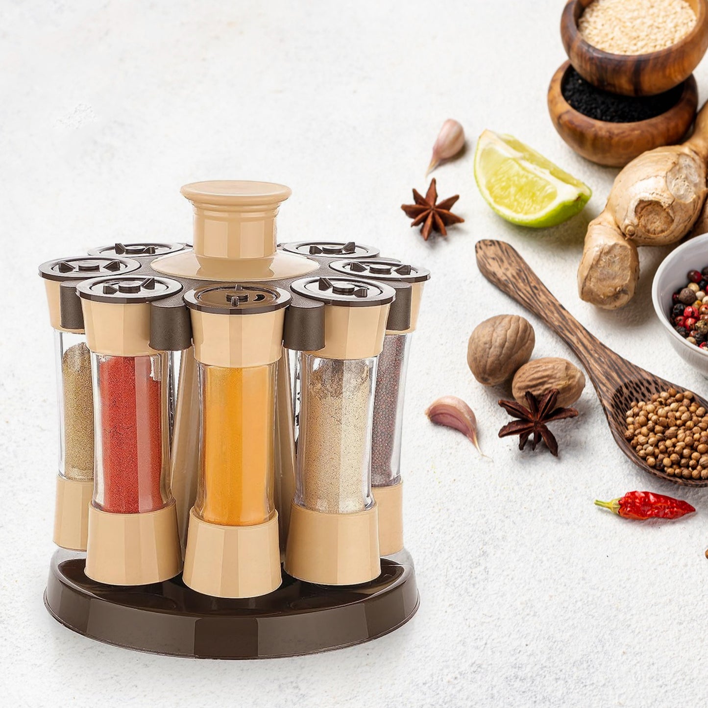 360° Revolving Spice Rack with 8 Spice Jars – Stylish Kitchen Organizer