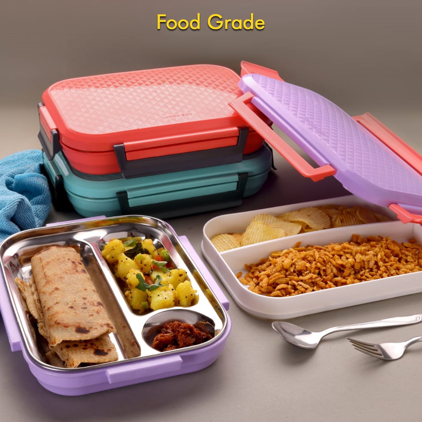 High-Quality Plastic & Steel Lunch Box – Perfect for Kids' School Meals 🎒🍱