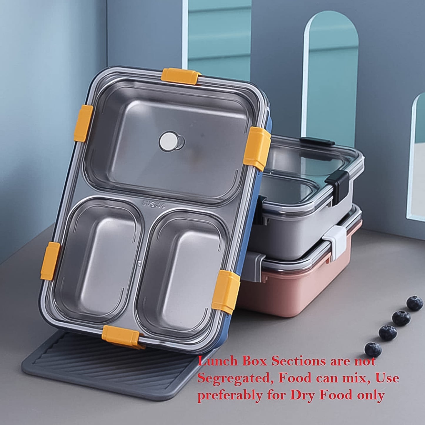 3-Compartment Stainless Steel Lunch Box – Leakproof Bento with Spoon & Chopsticks