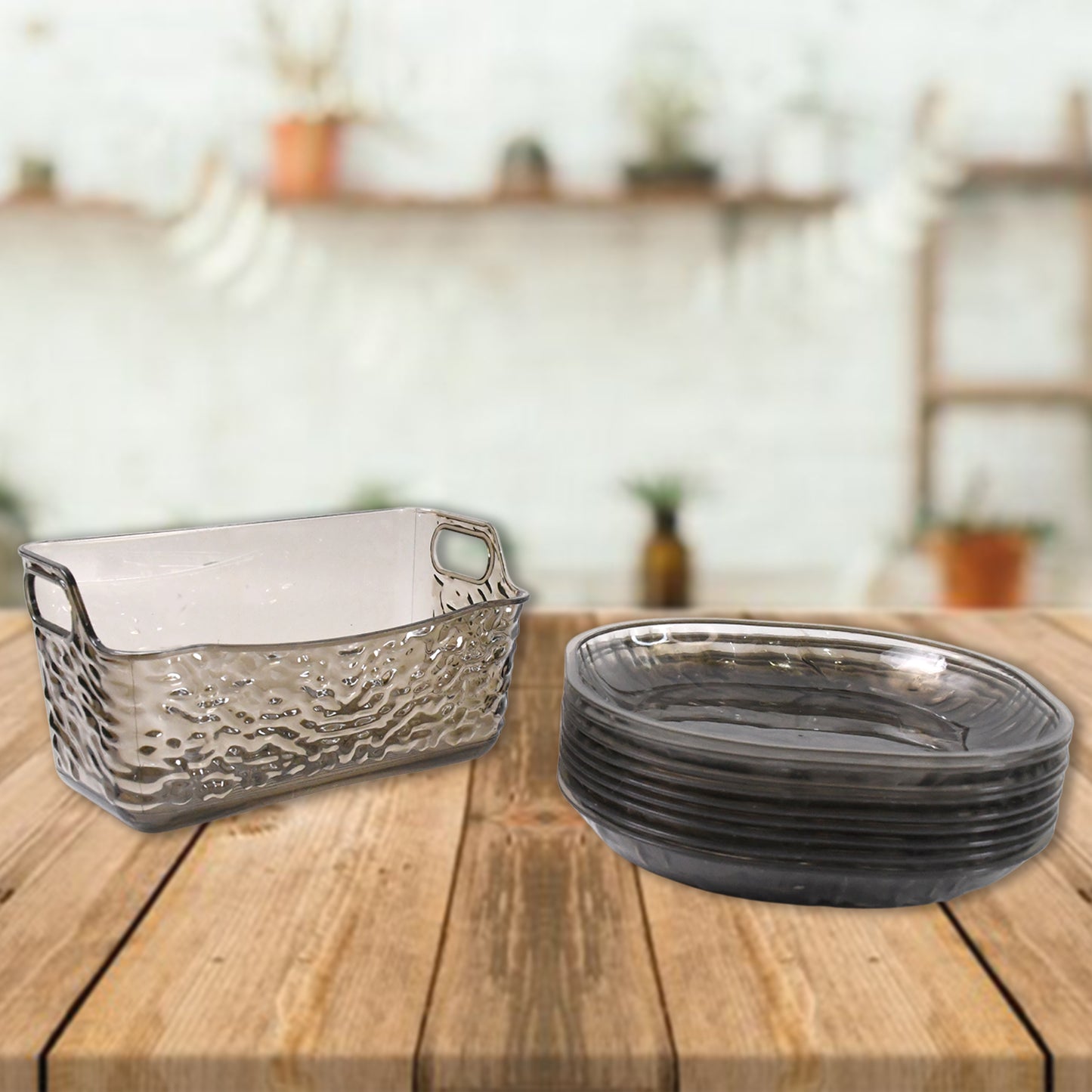 10-Piece Plastic Dinner Plates & Skewer Bone Plate Set – Durable & Reusable