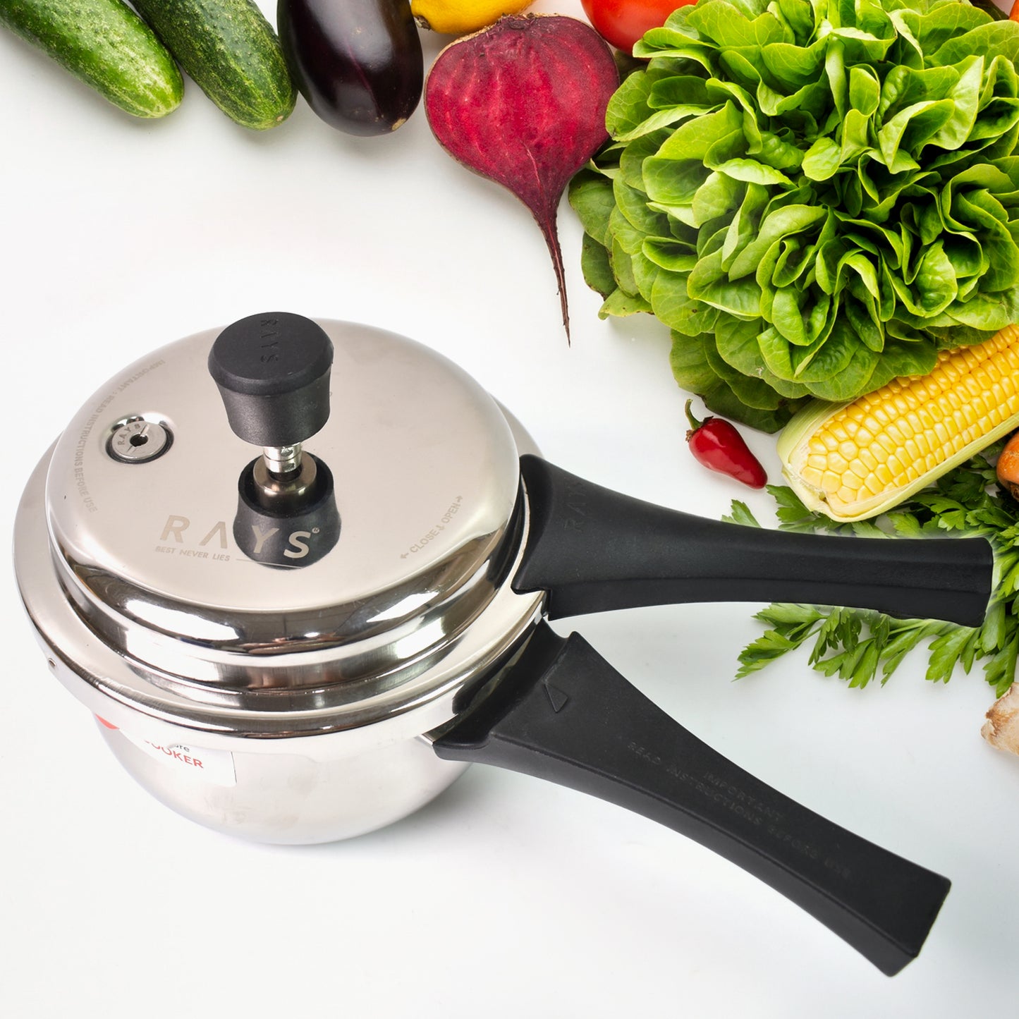 🍛 Stainless Steel Rays Fusion Pressure Cooker with Outer Lid – 2.5 Litres